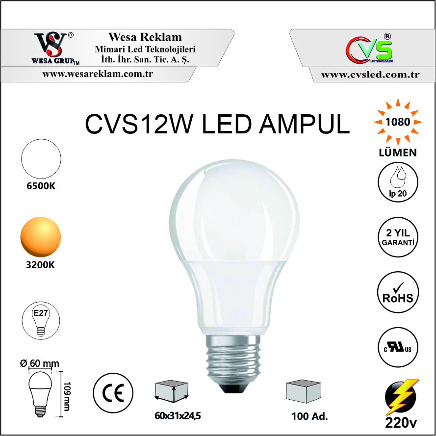 12W LED AMPUL